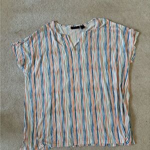 Christian Siriano Multicolor Striped V-Neck Tank - Blue, Peach & White